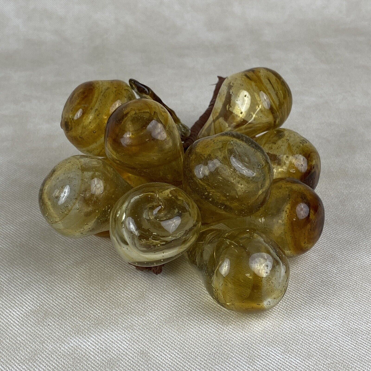 Vintage MidCentury Glass Amber Hand Blown Grapes Cluster Of 11