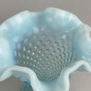 Fenton Art Glass Blue Opalescent Hobnail Crimp Triangle Vase 4" Tall