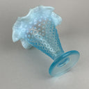 Fenton Art Glass Blue Opalescent Hobnail Crimp Triangle Vase 4" Tall