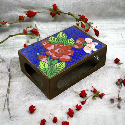 Old Chinese Cloisonne Match Box Holder 2 1/4 x 1 1/2"