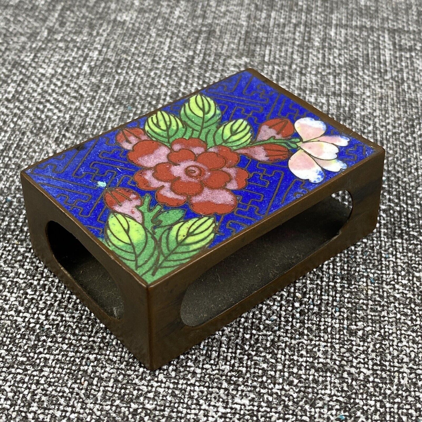 Old Chinese Cloisonne Match Box Holder 2 1/4 x 1 1/2"