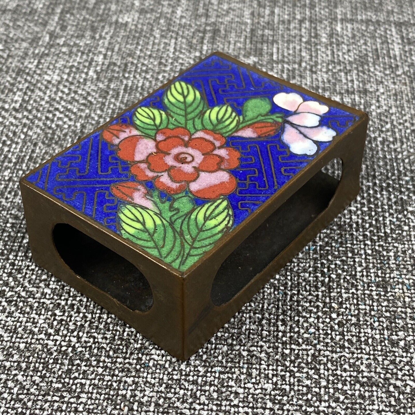 Old Chinese Cloisonne Match Box Holder 2 1/4 x 1 1/2"