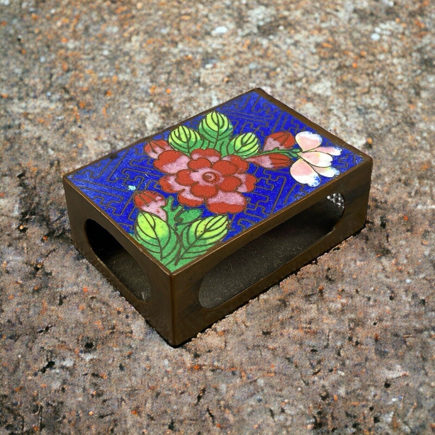 Old Chinese Cloisonne Match Box Holder 2 1/4 x 1 1/2"