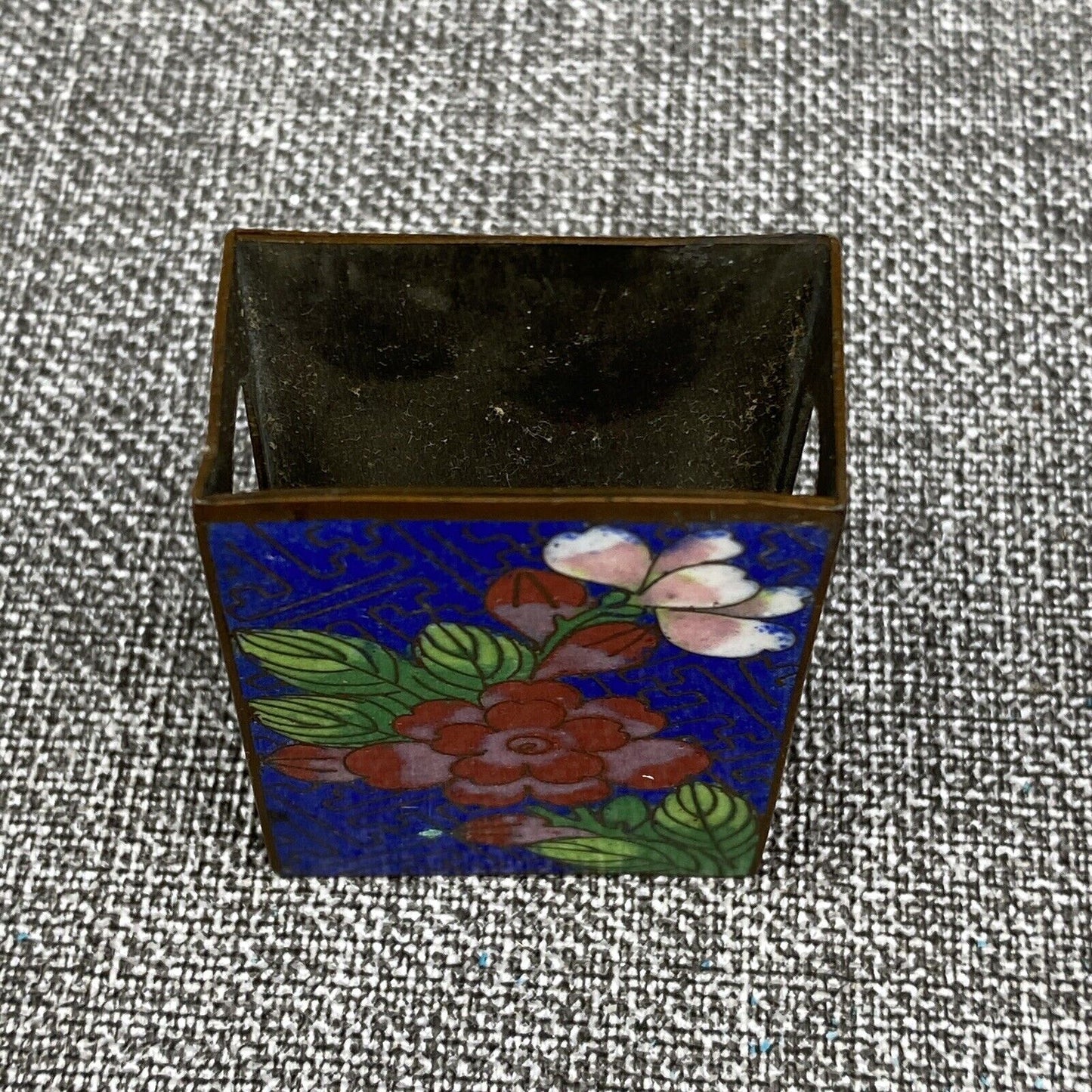 Old Chinese Cloisonne Match Box Holder 2 1/4 x 1 1/2"