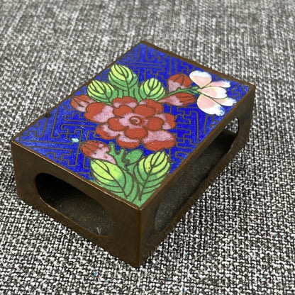 Old Chinese Cloisonne Match Box Holder 2 1/4 x 1 1/2"