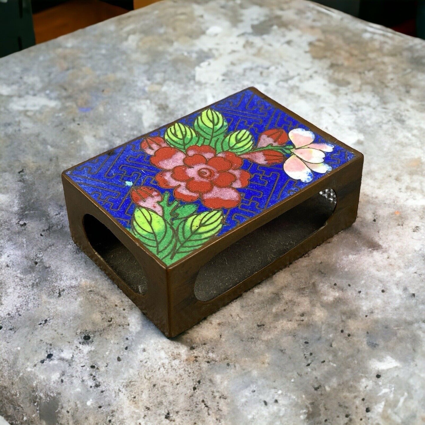 Old Chinese Cloisonne Match Box Holder 2 1/4 x 1 1/2"