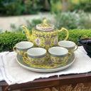 Japanese Sake` or Tea Set Mun Shou Yellow Picture with 4 Cups