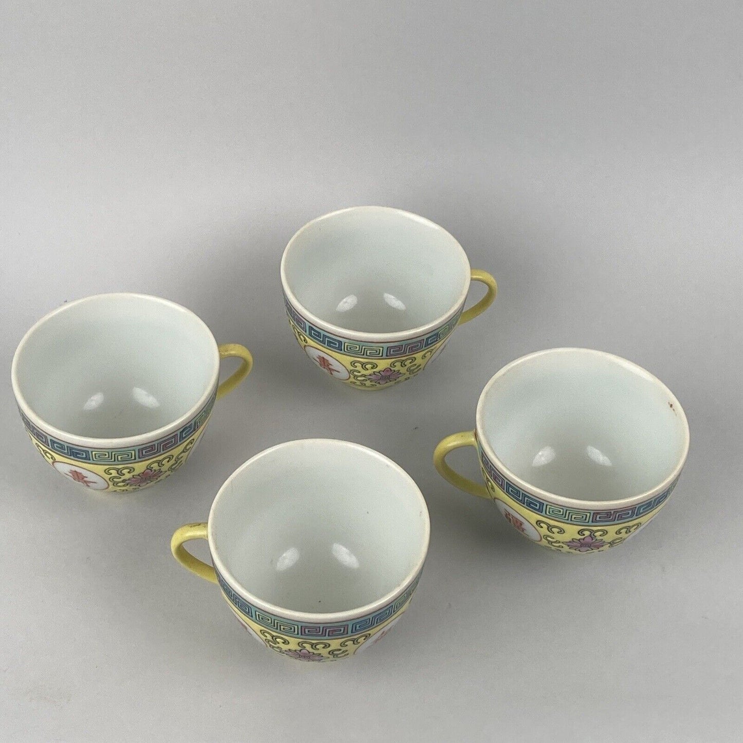 Japanese Sake` or Tea Set Mun Shou Yellow Picture with 4 Cups