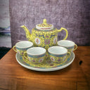 Japanese Sake` or Tea Set Mun Shou Yellow Picture with 4 Cups