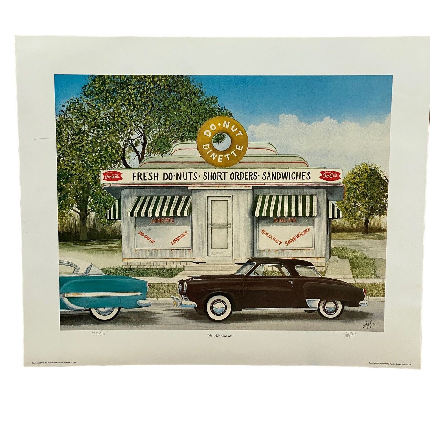 Jim Hays " Do-Nut Dinette " Reproduction Print, signed by Artist, 22"x 18", 1993