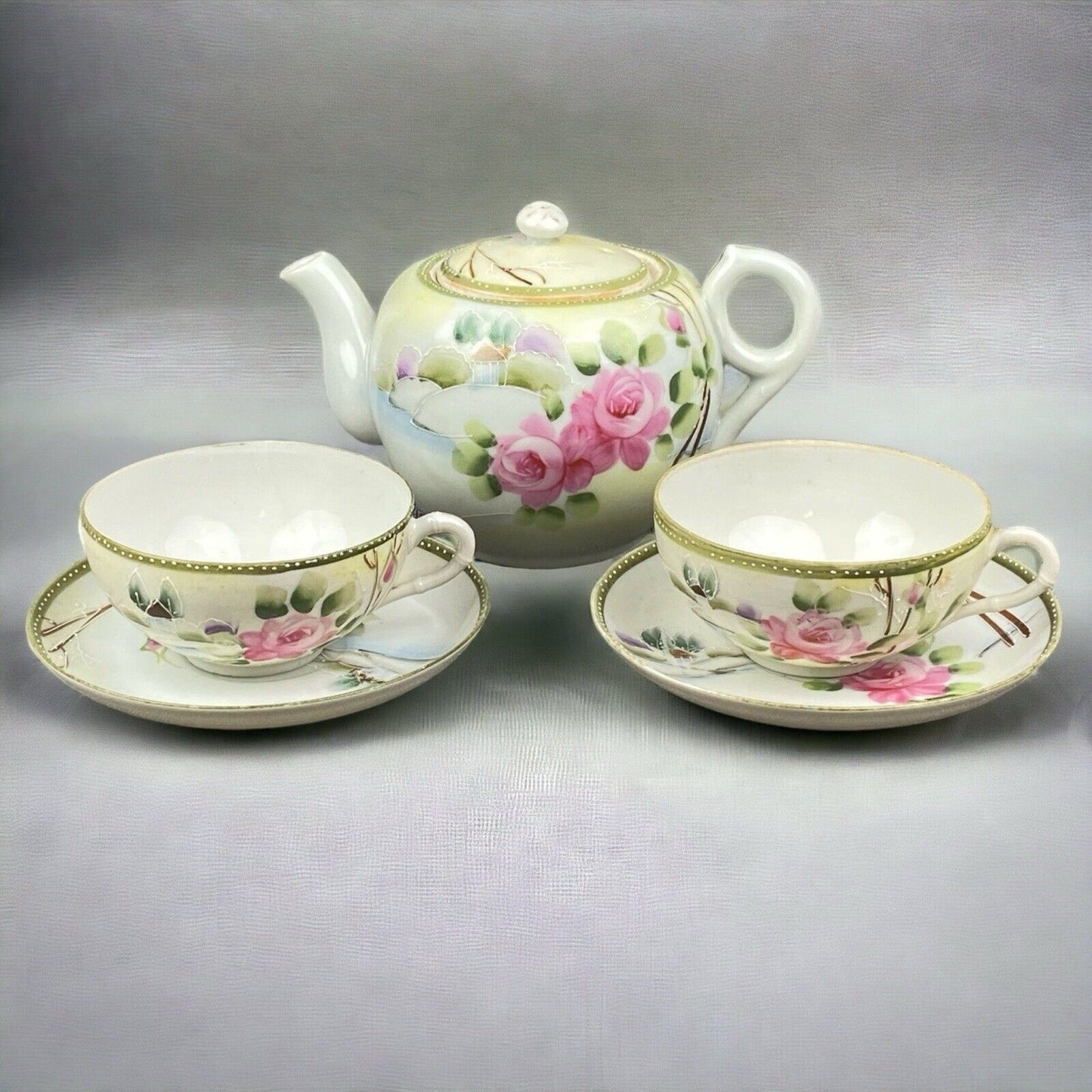 Nippon JE-OH Antique Teapot Cups Hand Painted Roses Japan