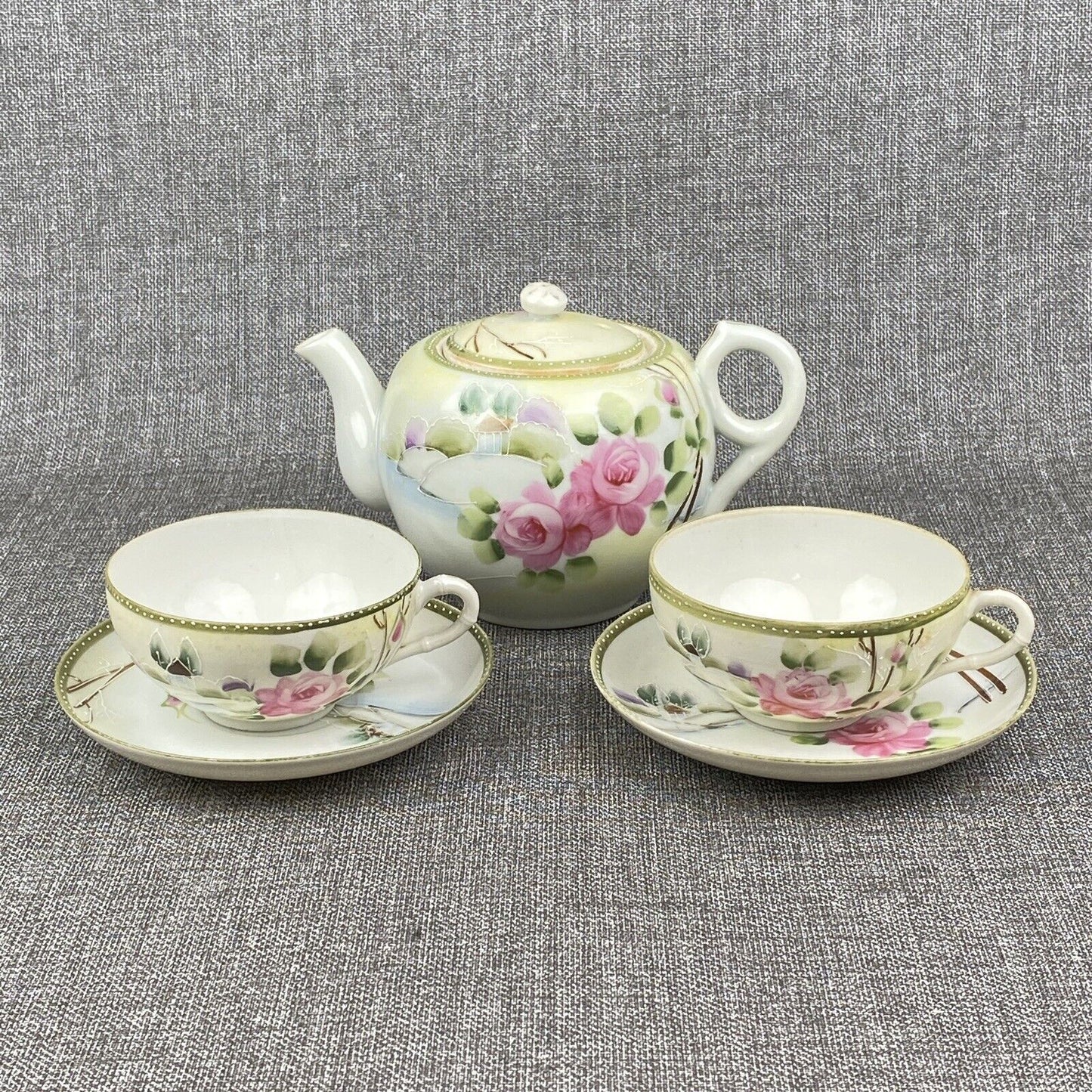 Nippon JE-OH Antique Teapot Cups Hand Painted Roses Japan