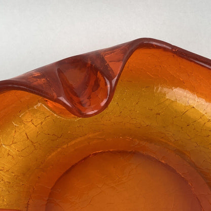 Vintage VIKING GLASS Orange Amberina Crackle Cigar Bowl Ashtray MCM