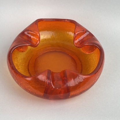 Vintage VIKING GLASS Orange Amberina Crackle Cigar Bowl Ashtray MCM