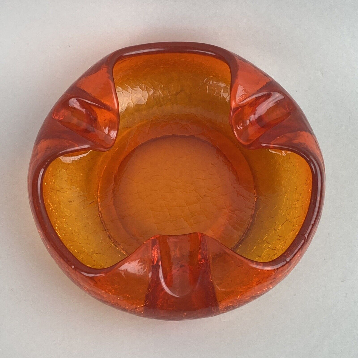 Vintage VIKING GLASS Orange Amberina Crackle Cigar Bowl Ashtray MCM