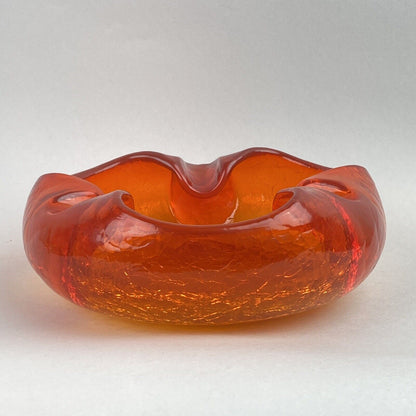 Vintage VIKING GLASS Orange Amberina Crackle Cigar Bowl Ashtray MCM