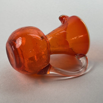 Vintage Orange Mini Crackle Art Glass Pitcher 4" Tall with Pontil Hand-Blown