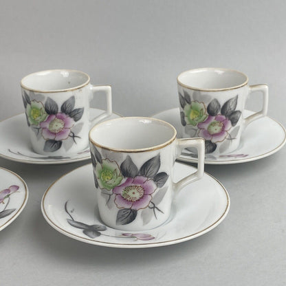 Vtg. Set of Small 4 Teacups & Saucers, GEC, Occupied Japan, Floral Hand Painted