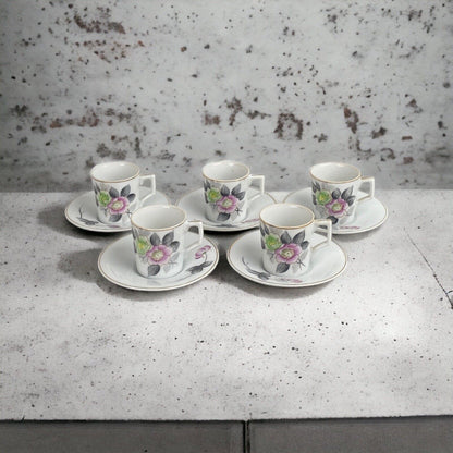 Vtg. Set of Small 4 Teacups & Saucers, GEC, Occupied Japan, Floral Hand Painted