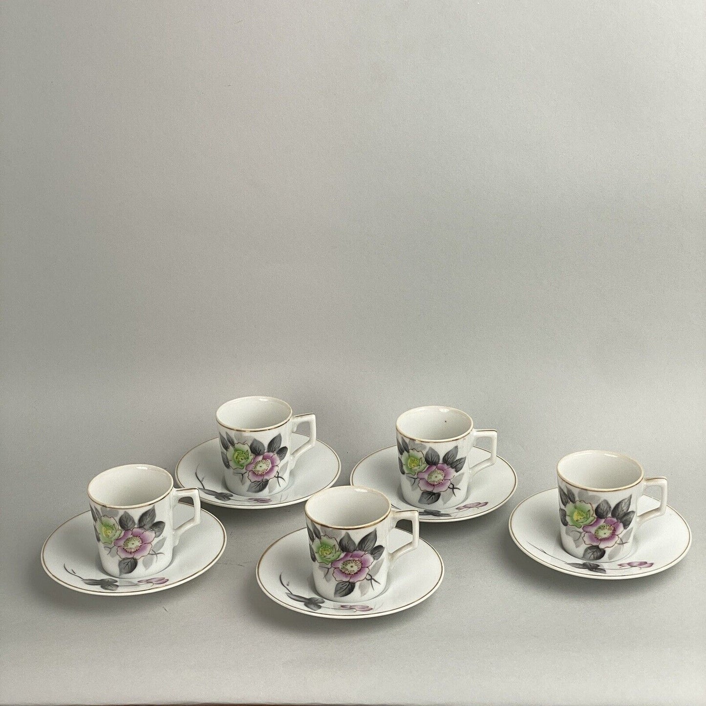 Vtg. Set of Small 4 Teacups & Saucers, GEC, Occupied Japan, Floral Hand Painted