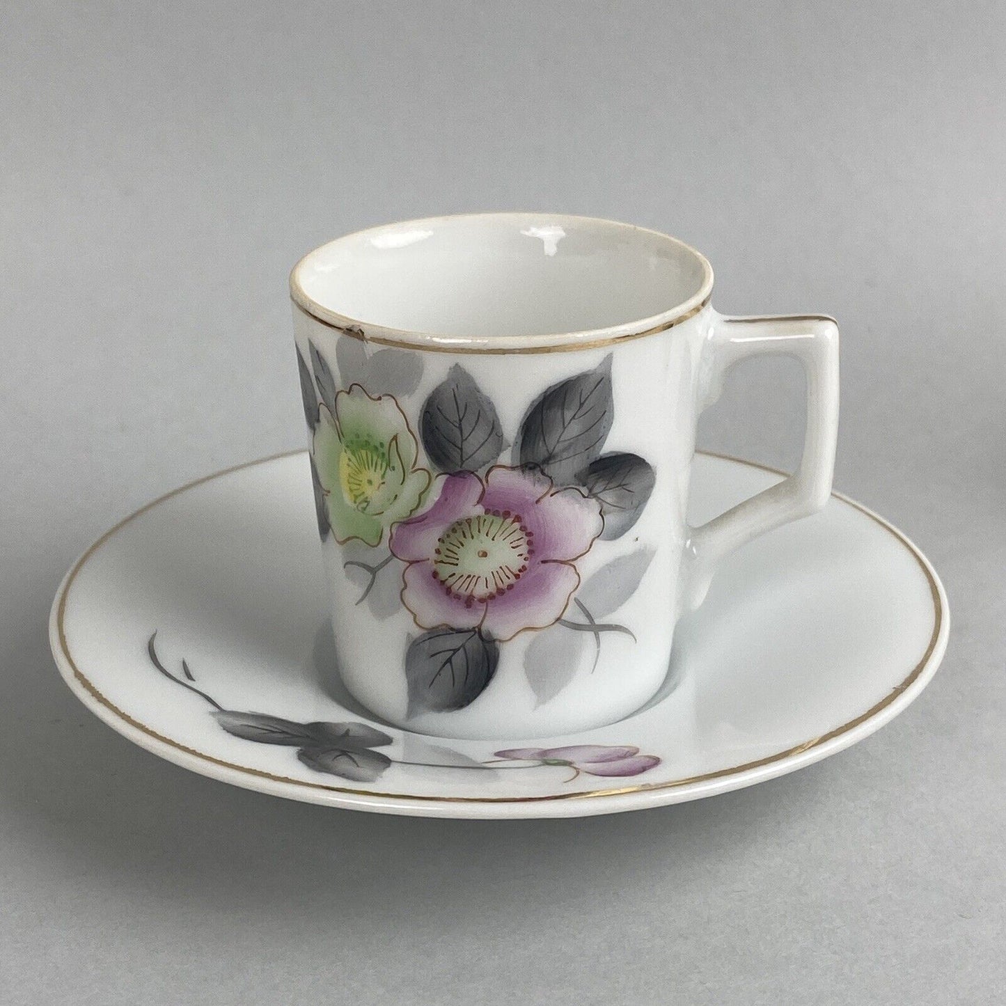 Vtg. Set of Small 4 Teacups & Saucers, GEC, Occupied Japan, Floral Hand Painted