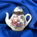 Rehousse Main Limoges France Porcelain Mini Teapot Trinket Box 1.75" Tall Floral