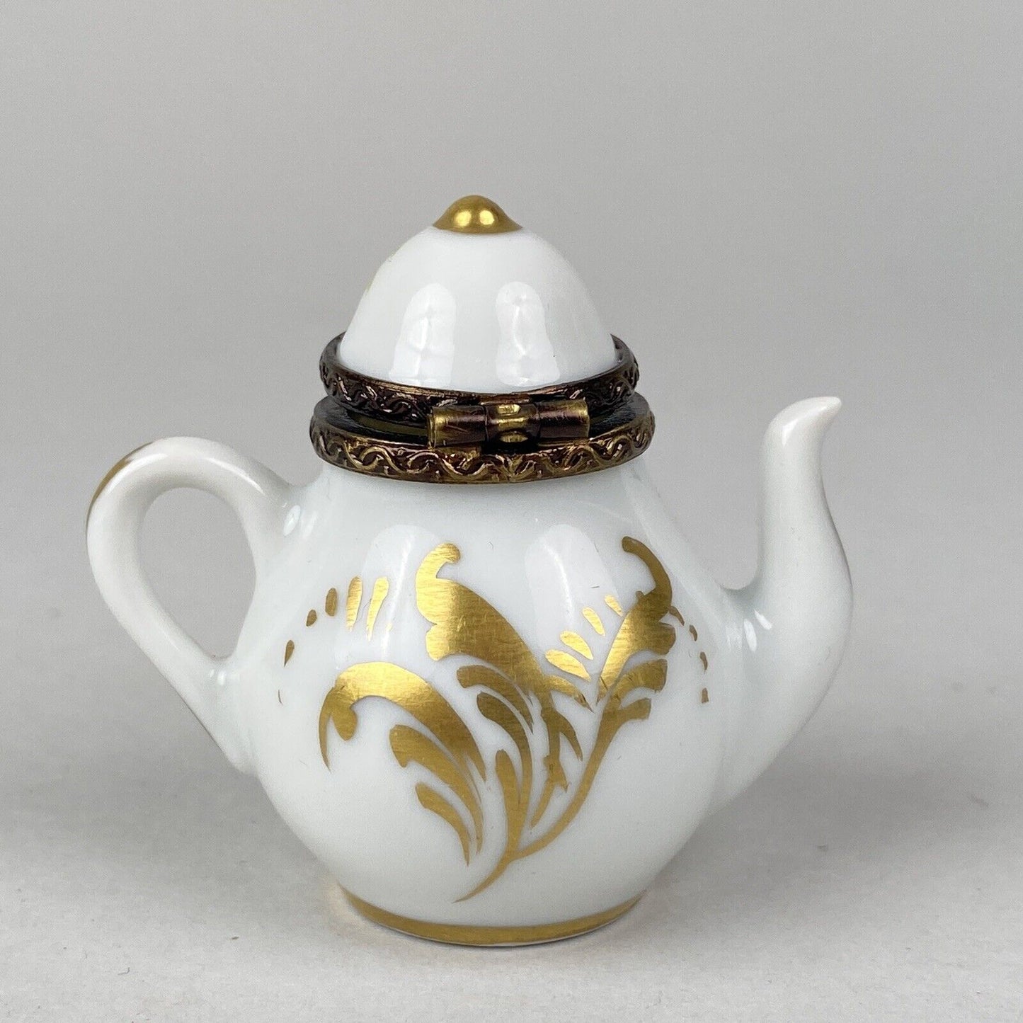 Rehousse Main Limoges France Porcelain Mini Teapot Trinket Box 1.75" Tall Floral