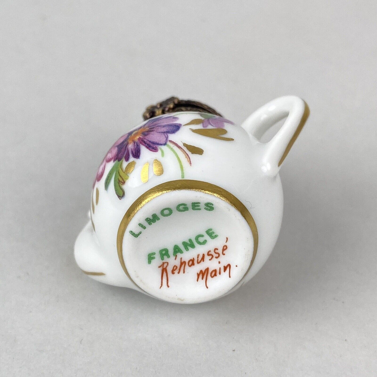 Rehousse Main Limoges France Porcelain Mini Teapot Trinket Box 1.75" Tall Floral