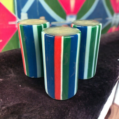 Lot of 3 Vintage Pillar Candles Red Green Blue Funky Candles 6"