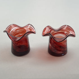 Vintage Pair of Carmine Art Glass Swirl Colors Candle Holders 2.5"x 3"