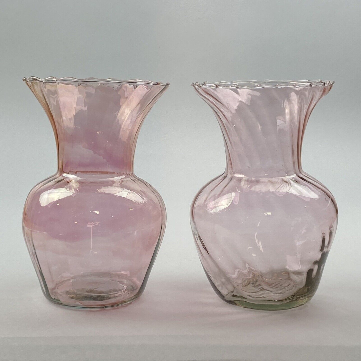 Vintage Pair of Pink Glass Vases 6.5" opening of 4.5"