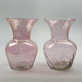 Vintage Pair of Pink Glass Vases 6.5" opening of 4.5"