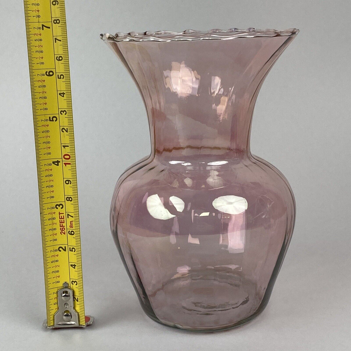 Vintage Pair of Pink Glass Vases 6.5" opening of 4.5"