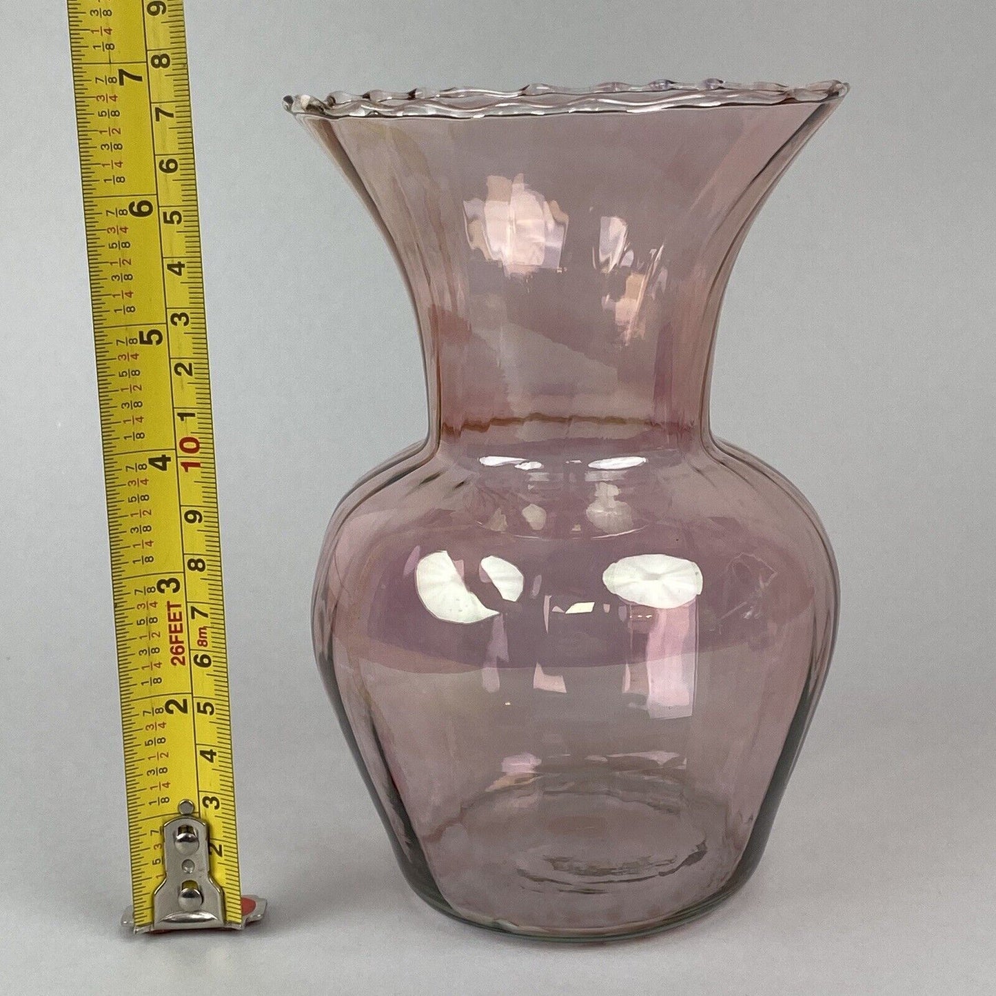 Vintage Pair of Pink Glass Vases 6.5" opening of 4.5"