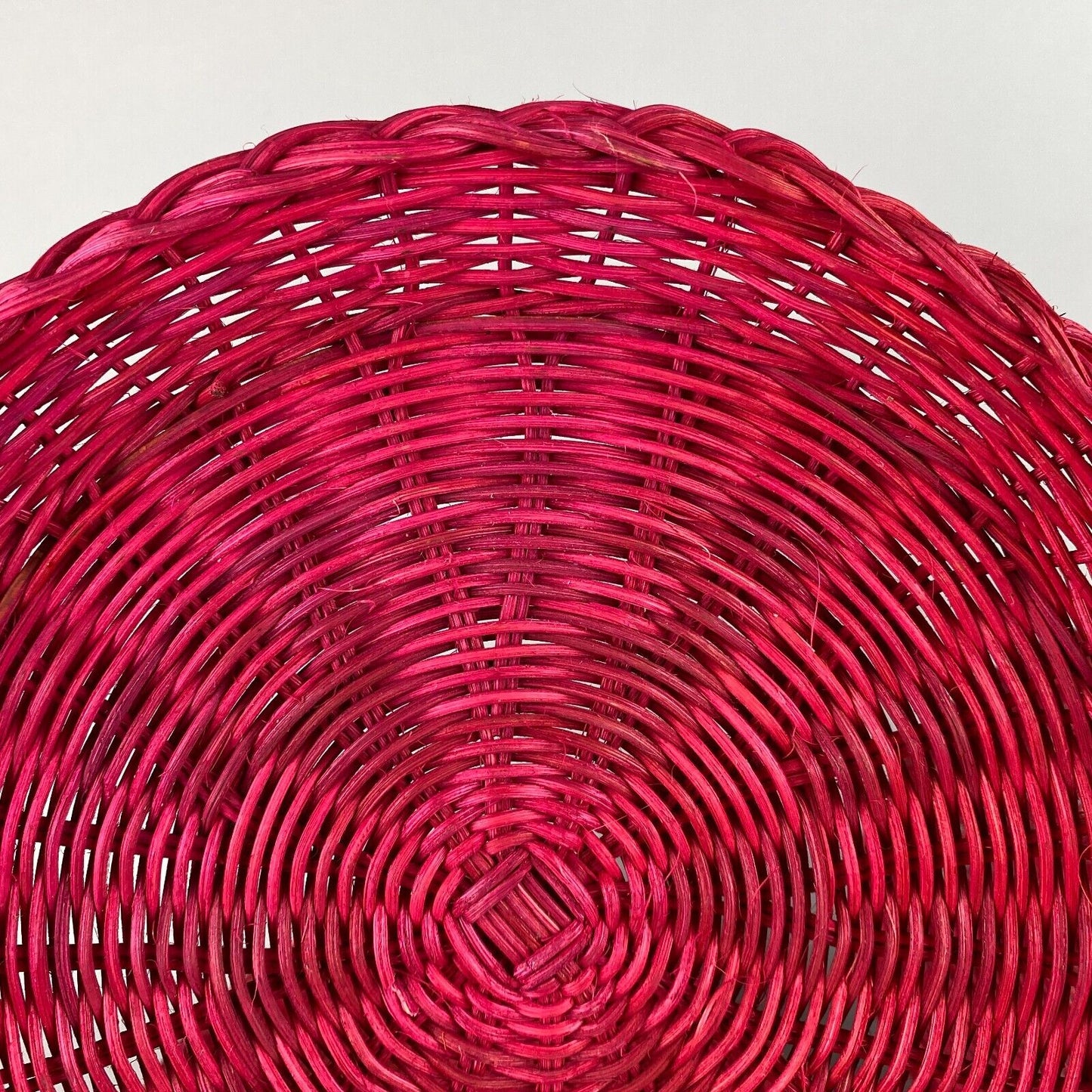 Set of 8 Hot Pink Rattan Plates, Made in Hongkong