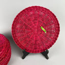 Set of 8 Hot Pink Rattan Plates, Made in Hongkong