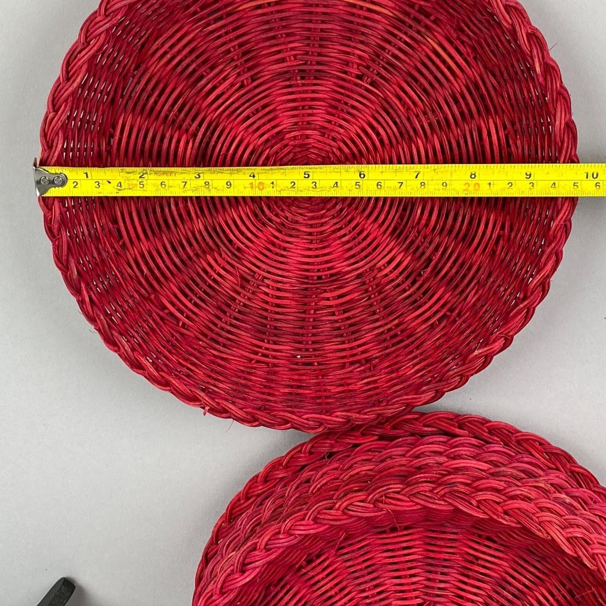 Set of 8 Hot Pink Rattan Plates, Made in Hongkong