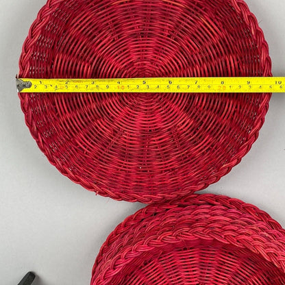 Set of 8 Hot Pink Rattan Plates, Made in Hongkong