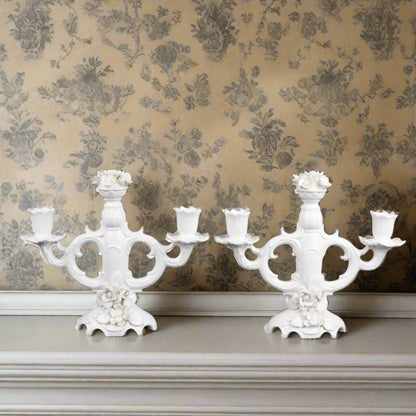 Pair of Ardalt Artwork Candle Holder Solid White Flowers Japan