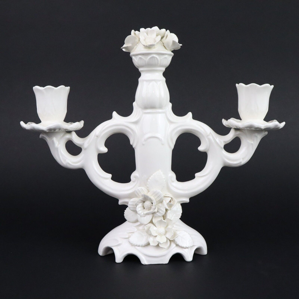 Pair of Ardalt Artwork Candle Holder Solid White Flowers Japan