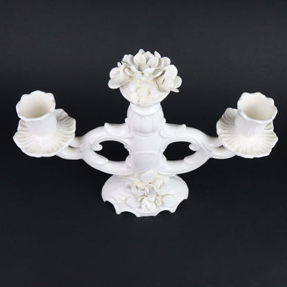 Pair of Ardalt Artwork Candle Holder Solid White Flowers Japan