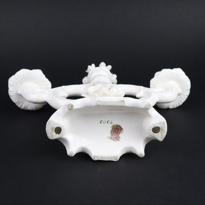 Pair of Ardalt Artwork Candle Holder Solid White Flowers Japan