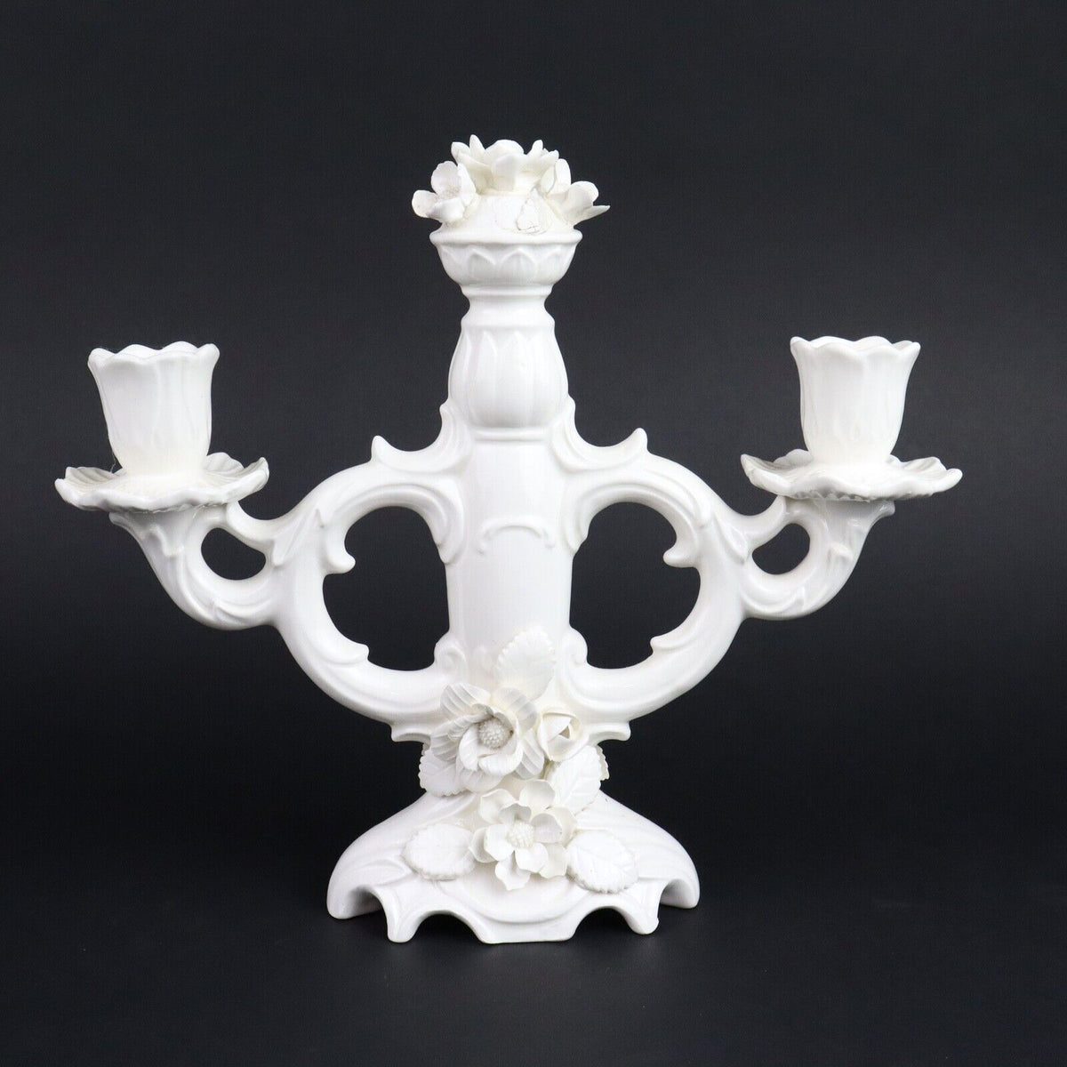 Pair of Ardalt Artwork Candle Holder Solid White Flowers Japan