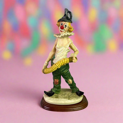 14" Clown Playing Accordion on Wooden Base (Tin Man Hat)