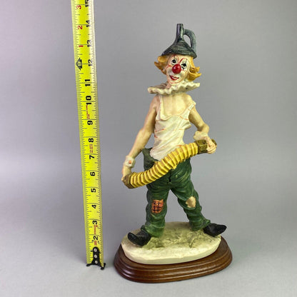 14" Clown Playing Accordion on Wooden Base (Tin Man Hat)