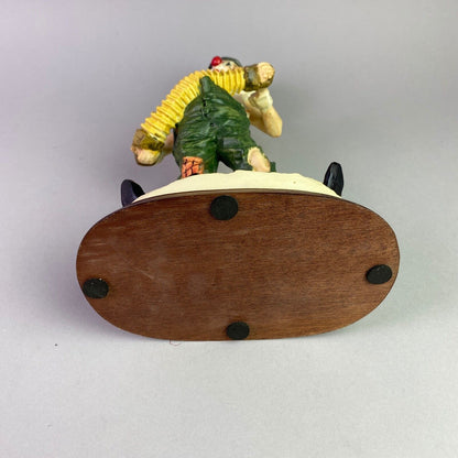 14" Clown Playing Accordion on Wooden Base (Tin Man Hat)