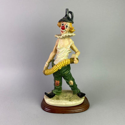 14" Clown Playing Accordion on Wooden Base (Tin Man Hat)