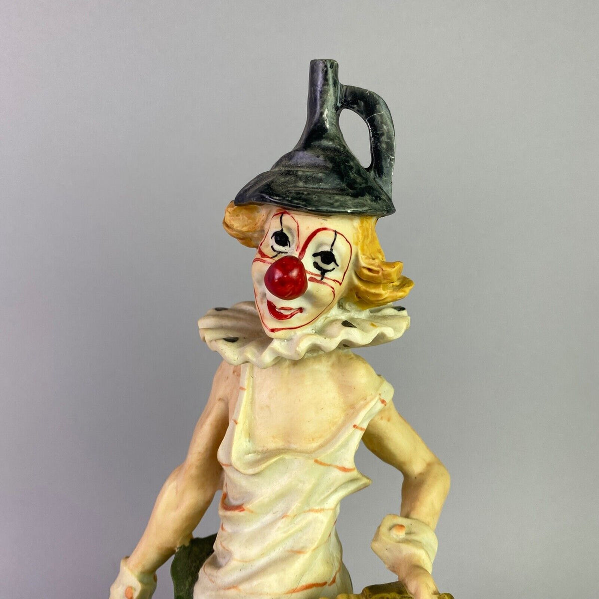 14" Clown Playing Accordion on Wooden Base (Tin Man Hat)