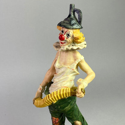 14" Clown Playing Accordion on Wooden Base (Tin Man Hat)