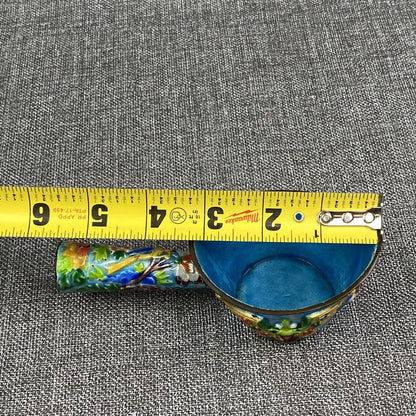 Chinese Enameled Brass Coal Silk Iron Pan - Vintage Hand Painted Cloisonne Style